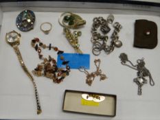 Parcel of white & yellow metal items including a pair of 9ct gold cufflink, 9ct white stone ring,
