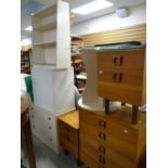 A vintage Uniflex five-drawer chest of drawers together with two matching bedside cabinets & a