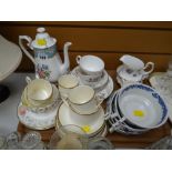 Tray of various quality china including Minton, Royal Albert 'Enchantment' coffee pot, Royal Doulton