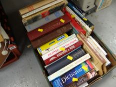 Crate of various hardback & paperback books, mainly reference