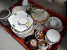Crate of various china including Midwinter cameo, Royal Worcester Evesham Gold flan dish etc