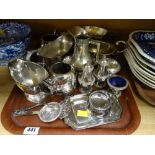 Tray of various EPNS including sauce boats, condiments etc