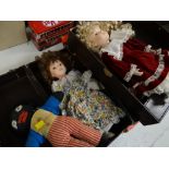 Two boxed collector's dolls, vintage golly, vintage games & tins etc