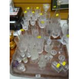 Two trays of various glassware including drinking glasses, decanters, ornaments etc