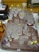 Two trays of various glassware including drinking glasses, decanters, ornaments etc