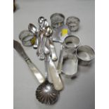 Hallmarked silver napkin rings together with a parcel of EPNS fruit knives & spoons