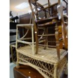 A parcel of furniture to include a wicker coffee table & chair together with a pair of antique