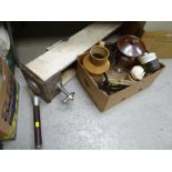 Vintage beer pump, stoneware bottles & jars, weighing scales etc