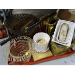 A crate of various metal & ceramic planters