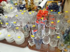 Two trays of various glassware mainly drinking glasses & vases