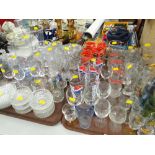 Two trays of various glassware mainly drinking glasses & vases