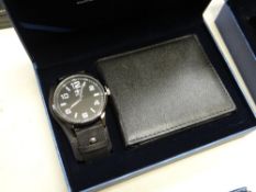 A boxed Bella & Rose gent's wristwatch & wallet gift-set
