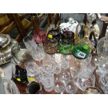 A tray of various glassware including coloured hock glasses & other drinking glasses