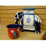 A Chinese ceramic elephant stool & a Poole pottery planter