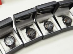 Four Barkers of Kensington gent's 'Mega Sport' black faced wristwatches