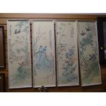 Four framed Japanese panels of birds