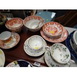 Small parcel of Imari teaware, Wedgwood 'Wild Strawberry' & Cornflower pattern Swansea-style cup &