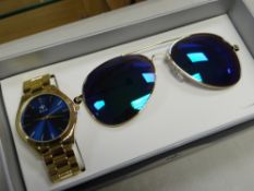 A boxed Bella & Rose gent's wristwatch & aviator-style sunglasses gift-set