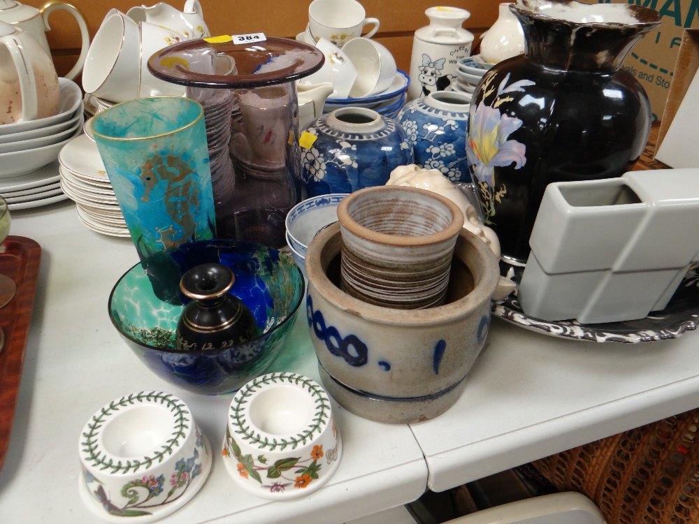 Parcel of mixed china & glass including half glass vase, Chinese ginger jars, two Portmeirion '