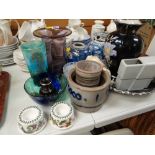 Parcel of mixed china & glass including half glass vase, Chinese ginger jars, two Portmeirion '