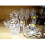 Cut glass decanter, champagne flutes etc