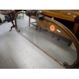 A large carved top overmantel mirror together with a painted white & gilt headboard