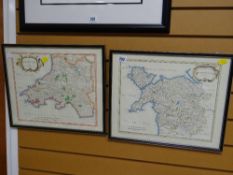 Two framed coloured reproduction maps of North & South Wales by ROBERT MORDEN