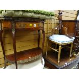 A reproduction mahogany, gilt metal & marble topped single-drawer demi-lune table together with a