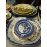 Parcel of blue & white plus other woodsware & Royal Doulton platters & plates etc