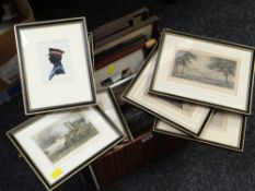 A box of various framed topographical & other prints
