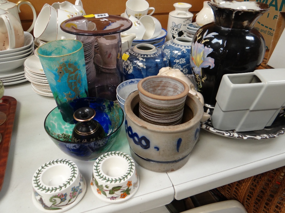 Parcel of mixed china & glass including half glass vase, Chinese ginger jars, two Portmeirion ' - Image 2 of 3