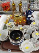 Two trays of various china & glassware including a Japanese eggshell teaset, a pair of Masons