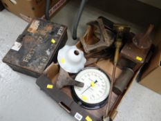 Collection of mainly vintage railway items including carriage lamp, Crawley of England heavy fuel