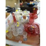 Parcel of various glass & chinaware including cranberry & drinking glasses