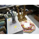 A boxed Lladro of a boy together with a small parcel of Royal Albert 'American Roses' side