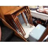 A blue painted loom-style bedroom chair & clothes basket together with a decorated topped nest of t