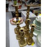 Three pairs of vintage brass candlesticks