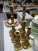 Three pairs of vintage brass candlesticks