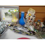 A Murano glass-style fish, glass vases etc