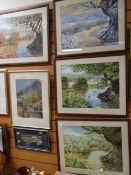 Four framed watercolours of woodland & country scenes