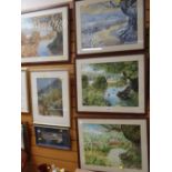 Four framed watercolours of woodland & country scenes