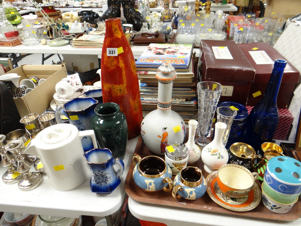 Parcel of various china & glass including blue & gilt graduated jugs, Adams 'Cries of London'