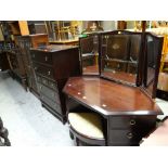 Stag corner mirrored dressing table & stool together with a chest of drawers
