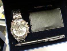 A boxed Bella & Rose gent's wristwatch, business card holder & pen gift-set