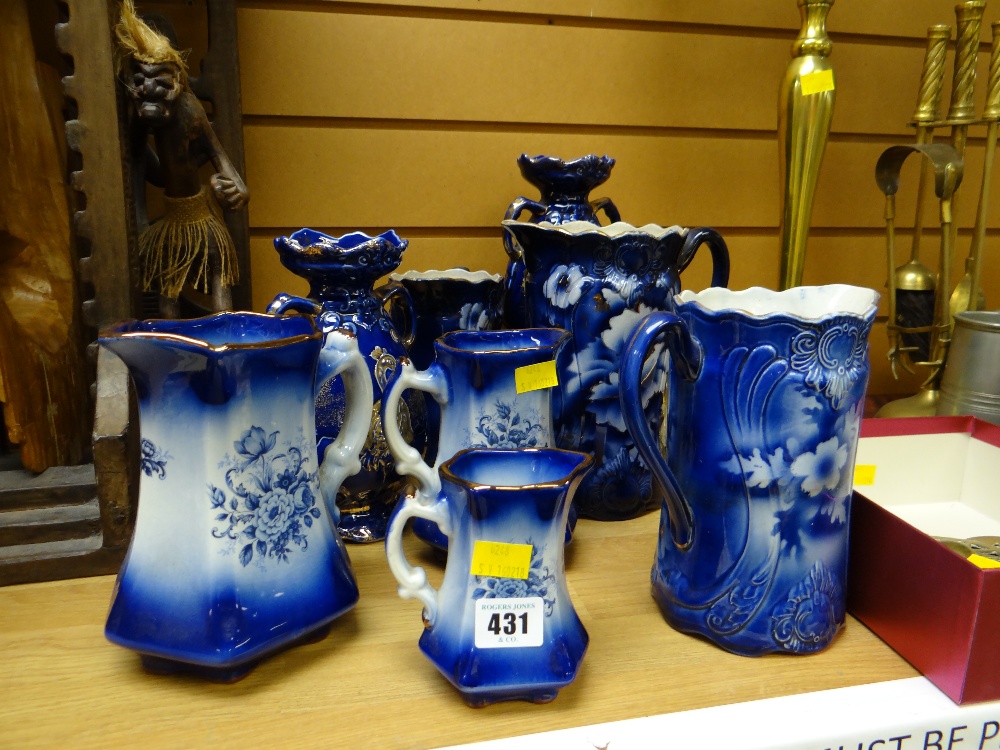 A parcel of vintage Staffordshire blue & white jugs & vases - Image 2 of 3