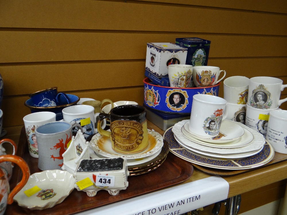 Two trays of various Royal Commemorative ware including mugs, tins, plates together with three items