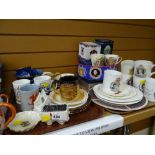 Two trays of various Royal Commemorative ware including mugs, tins, plates together with three items