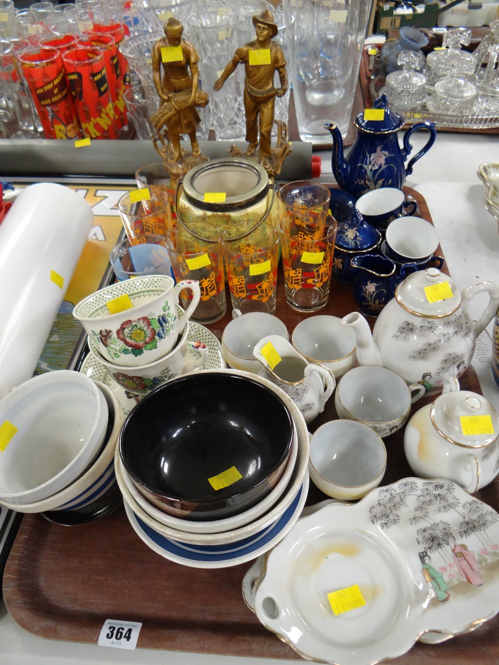 Two trays of various china & glassware including a Japanese eggshell teaset, a pair of Masons - Image 2 of 3