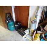 A parcel of electrical items including a Bosch power washer, Dyson vacuum cleaner, paper shredder