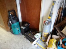 A parcel of electrical items including a Bosch power washer, Dyson vacuum cleaner, paper shredder